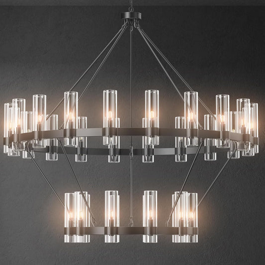 Farmhouse Chandelier 60 in. 30-Light Black Wagon Wheel Chandelier for Dining Room, Foyer, Living Room, Staircase