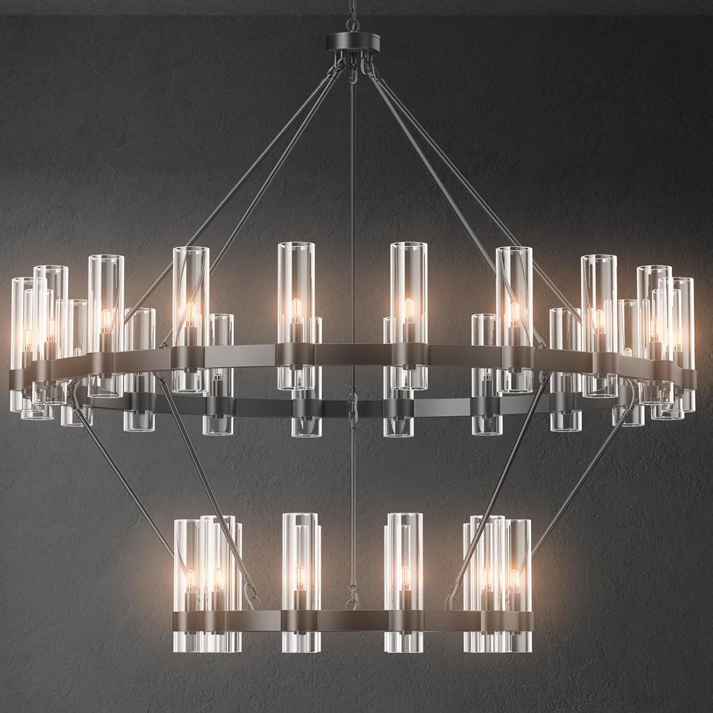 Farmhouse Chandelier 60 in. 30-Light Black Wagon Wheel Chandelier for Dining Room, Foyer, Living Room, Staircase