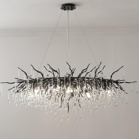 Modern Chandelier 47 in. 13-Lights Black Luxury Crystal Globe Linear Chandelier for Dining Room, Kitchen Island, Foyer