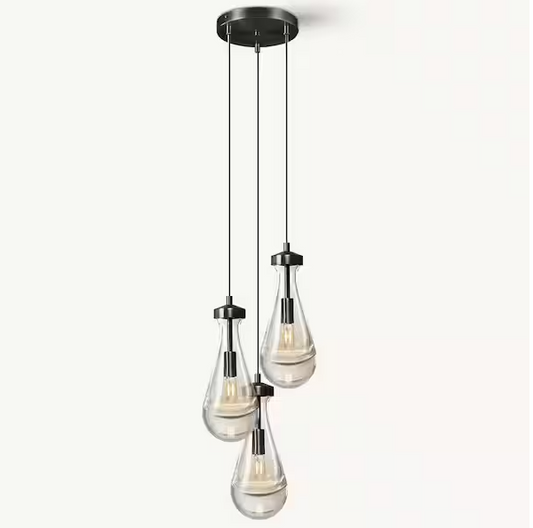 Farmhouse Chandelier 85 in. H 3 Light Black Raindrop Globe Chandelier for Dinning Room, Kitchen, Foyer, Bulb Included