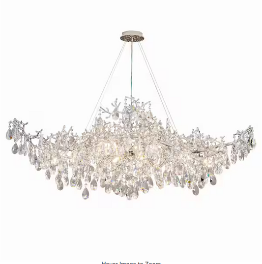 59 in. 18-Lights Silver Luxury Crystal Linear Chandelier Modern Branch Chandelier for Dinning Room, Kitchen, Living Room