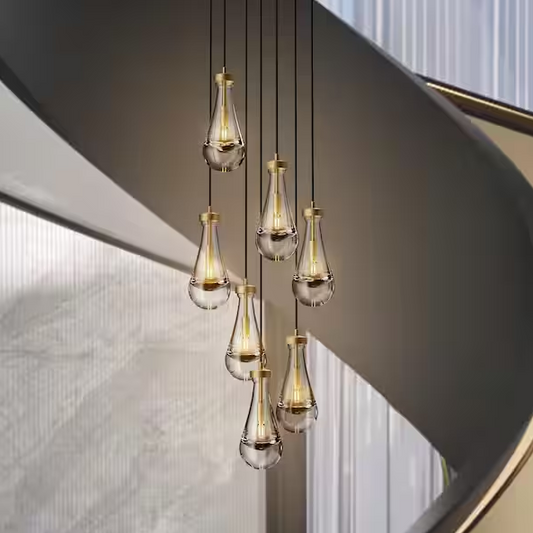 Farmhouse Chandelier 100 in. H 7-Lights Raindrop Gold Chandelier for Staircase, Foyer, Living Room, Bulb Included
