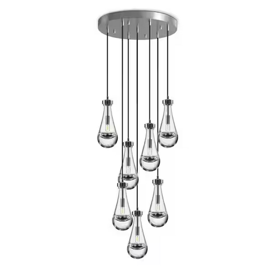Farmhouse Chandelier 100 in. H 7-Lights Raindrop Nickel Chandelier for Staircase, Foyer, Living Room, Bulb Included