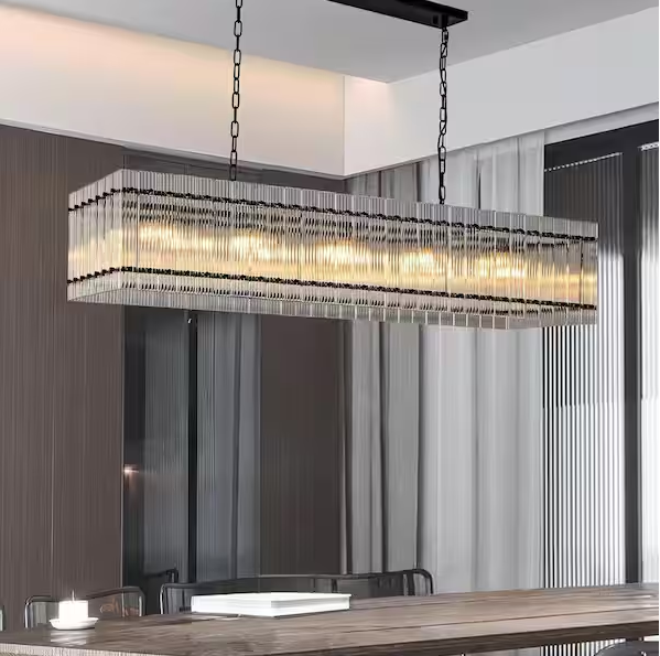 Modern Chandelier 54 in. 10-Lights Luxury Linear Black Chandelier for Dining Room, Kitchen Island, Living Room
