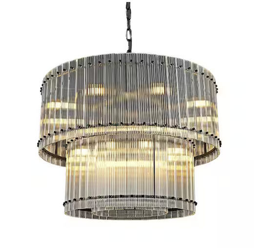 Modern Chandelier 37 in. 16-Lights 2-Tiers Drum Gold Chandelier for Dining Room, Foyer, Living Room, Bedroom