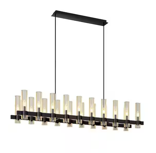 Farmhouse Chandelier 54 in. 16-Lights Linear Black Chandelier for Dining Room, Kitchen Island (Included Bulbs)