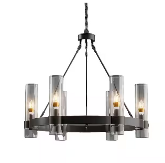 Farmhouse Chandelier 20 in. 6-Light Black Wagon Wheel Chandelier for Dinning Room, Kitchen Island, Foyer, Bedroom
