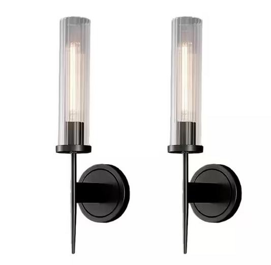 17.7 in. 1-Light Black Modern Vanity Light with Texture Glass Shade (Set of 1)