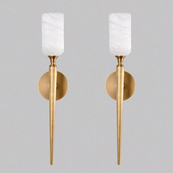 22 in. 1-Light Gold LED Wall Sconce, Natural Alabaster Modern Wall light for Bedroom, Bathroom, Living Room (Set of 2)