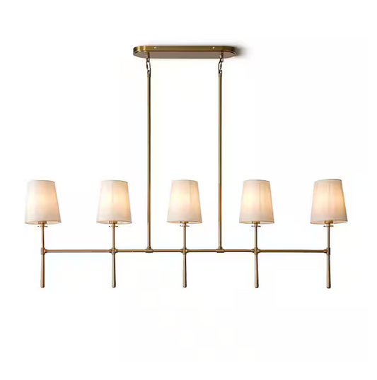 Modern Chandelier 50 in. 5-Light Gold Fabric Shaded Chandelier for Dinning Room, Living Room, Kitchen Island