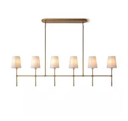 Modern Chandelier 61 in. 6-Light Gold Fabric Shaded Chandelier for Dinning Room, Living Room, Kitchen Island